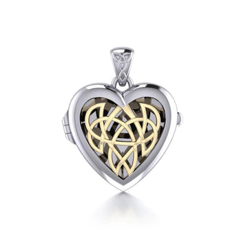 Celtic Heart Aroma Silver and 14K Gold Accent Locket Pendant MPD5040 - Jewelry